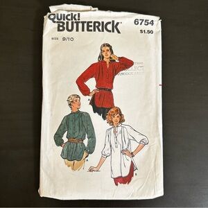 Vintage Sewing Pattern Quick Butterick Flowy Oversized Blouse Size 9/10 70s 80s